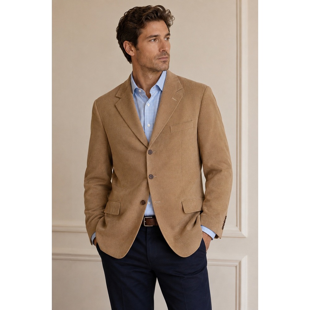 Ralph Lauren Tan Blazer Mens 44L 3 Button Sport Coat Preppy Classic